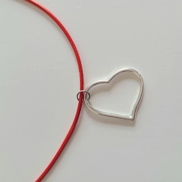 Silver Heart Red Cord Necklace - Picture 4 of 7